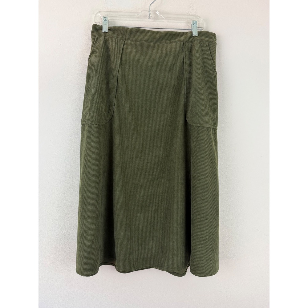 Cider Dark Academia Green Corduroy Midi Skirt Elastic Waist A-Line 0XL 12/14